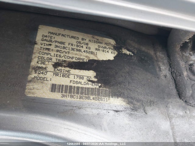 Продажа на аукционе авто 2008 Nissan Versa 1.8s, vin: 3N1BC13E98L452611, номер лота: 12583585