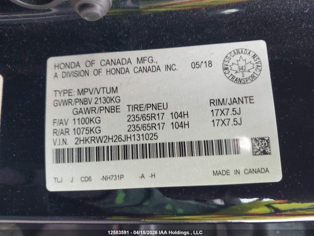 2HKRW2H26JH131025 Honda CR-V LX