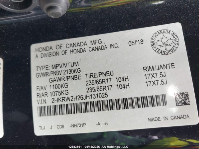 2HKRW2H26JH131025 Honda CR-V LX