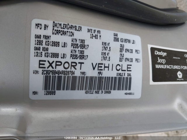 Продаж на аукціоні авто 2004 Chrysler Pacifica, vin: 2C8GM68464R620794, номер лоту: 12583594