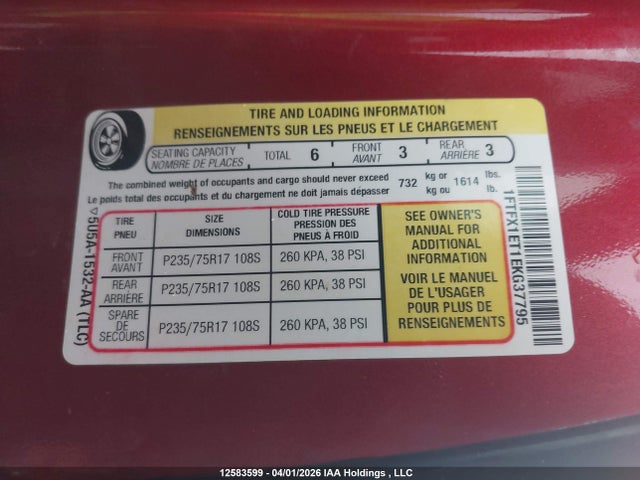 1FTFX1ET1EKG37795 Ford F-150 Xlt