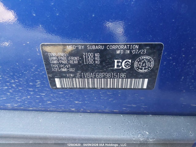 Продаж на аукціоні авто 2023 Subaru Wrx Sport, vin: JF1VBAF68P9815186, номер лоту: 12583620