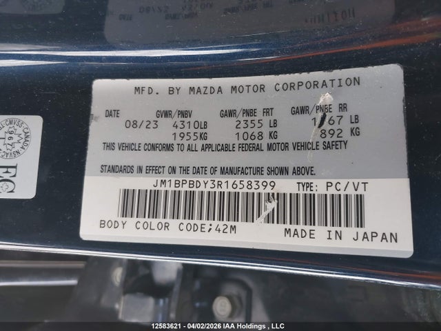 Aukcja sprzedaży 2024 Mazda 3 Gt, vin: JM1BPBDY3R1658399, numer aukcji: 12583621