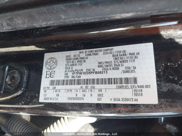 Продаж на аукціоні авто 2023 Ford F-150 Lariat, vin: 1FTFW1ED5PFB08213, номер лоту: 12583625