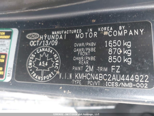 12583632 :رقم المزاد ، KMHCN4BC2AU444922 vin ، 2010 Hyundai Accent مزاد بيع