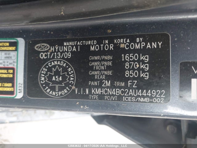 12583632 :رقم المزاد ، KMHCN4BC2AU444922 vin ، 2010 Hyundai Accent مزاد بيع