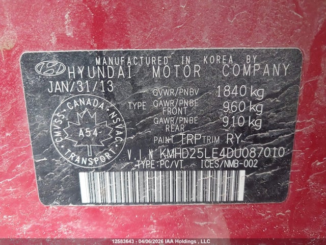 2013 Hyundai Elantra Gt Gl მანქანა იყიდება აუქციონზე, vin: KMHD25LE4DU087010, აუქციონის ნომერი: 12583643