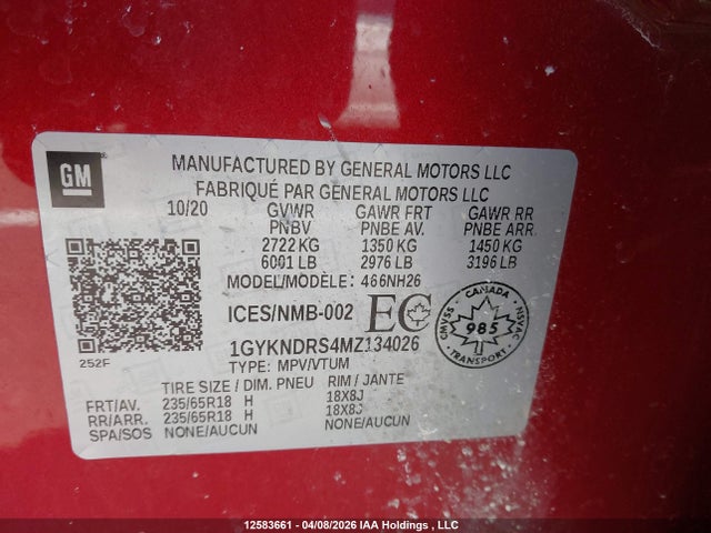 1GYKNDRS4MZ134026 Cadillac Xt5 Premium Luxury