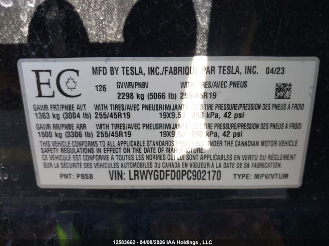 LRWYGDFD0PC902170 Tesla Model Y