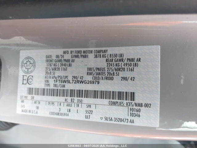 1FT6W5L72RWG26979 Ford F-150 Lightning Lariat
