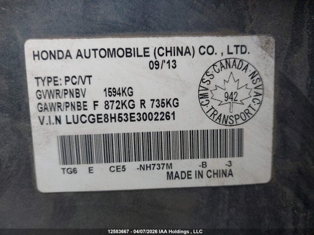 LUCGE8H53E3002261 Honda FIT LX