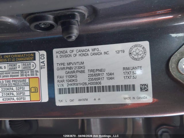 2HKRW1H28LH000806 Honda CR-V LX