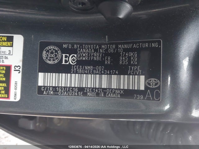 12583676 :رقم المزاد ، 2T1BU4EE9AC434174 vin ، 2010 Toyota Corolla Le مزاد بيع