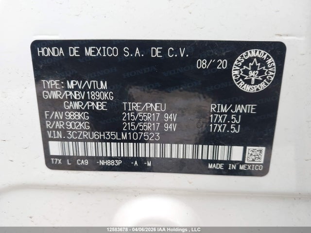 3CZRU6H35LM107523 Honda HR-V LX