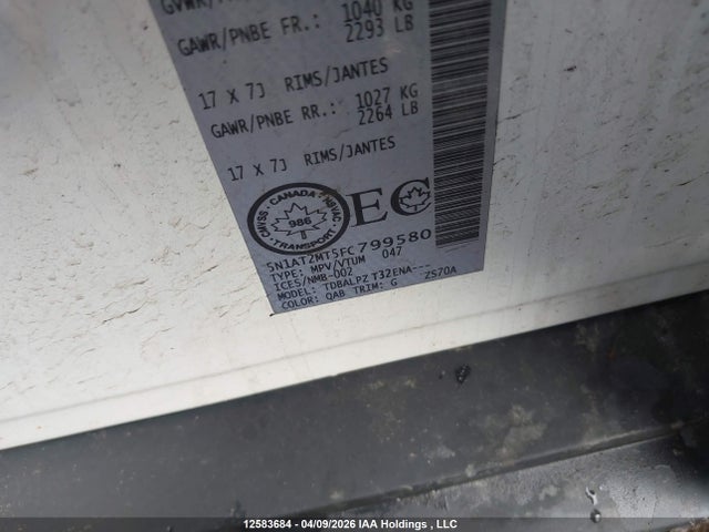 Aukcja sprzedaży 2015 Nissan Rogue S/sv, vin: 5N1AT2MT5FC799580, numer aukcji: 12583684