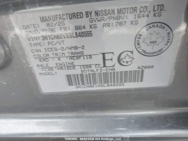 3N1CN8EVXSL840555 Nissan VERSA SV