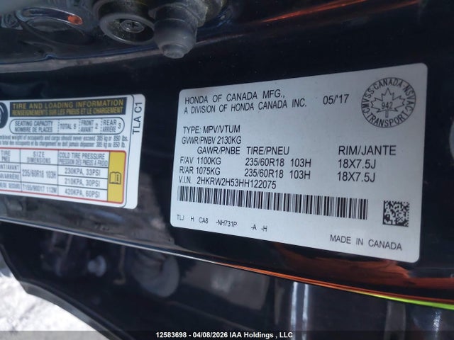 Aukcja sprzedaży 2017 Honda Cr-v Ex, vin: 2HKRW2H53HH122075, numer aukcji: 12583698