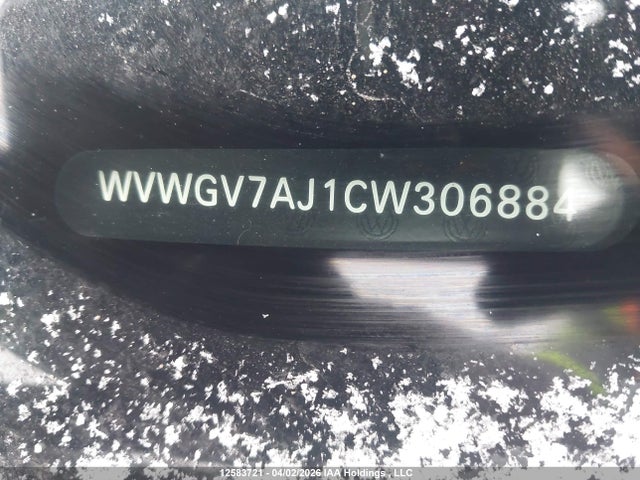 12583721 :رقم المزاد ، WVWGV7AJ1CW306884 vin ، 2012 Volkswagen Golf Gti 5-door مزاد بيع