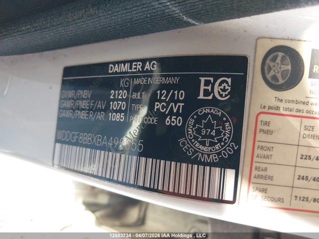 12583734 :رقم المزاد ، WDDGF8BBXBA499855 vin ، 2011 Mercedes-benz C 300 4matic مزاد بيع