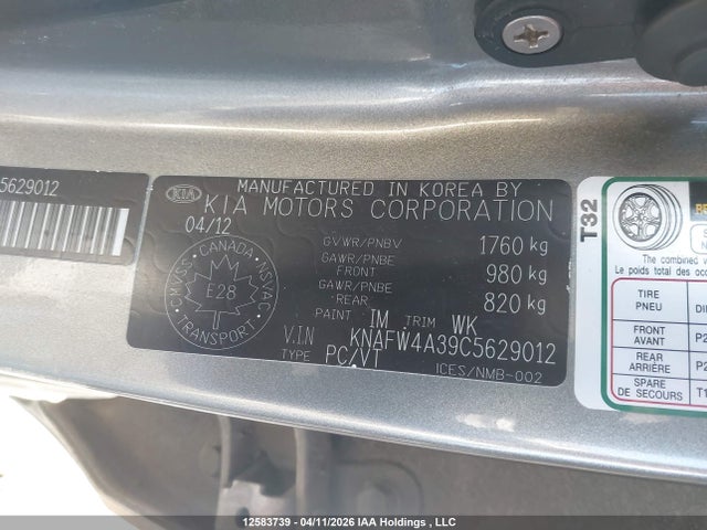 Aukcja sprzedaży 2012 Kia Forte, vin: KNAFW4A39C5629012, numer aukcji: 12583739