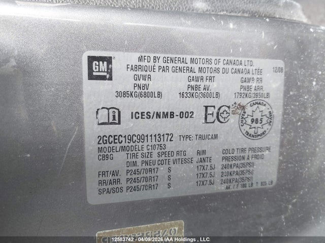 Aukcja sprzedaży 2009 Chevrolet Silverado 1500 Ls/lt/wt, vin: 2GCEC19C991113172, numer aukcji: 12583742