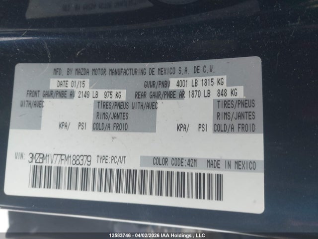 3MZBM1V77FM188379 Mazda 3 TOURING