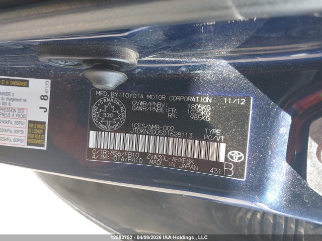 Продаж на аукціоні авто 2013 Toyota Prius, vin: JTDKN3DU5D1628113, номер лоту: 12583752