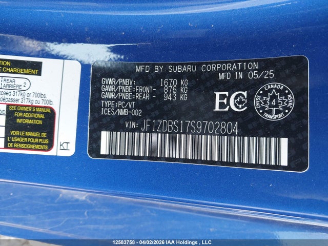 JF1ZDBS17S9702804 Subaru Brz Ts