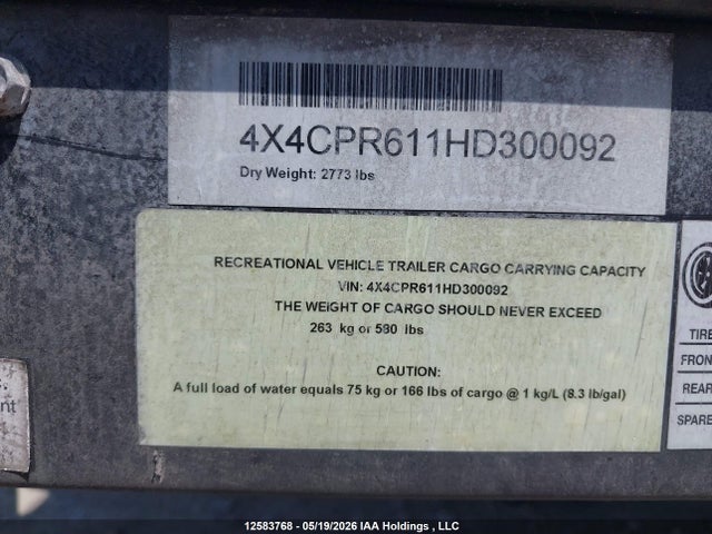 12583768 :رقم المزاد ، 4X4CPR611HD300092 vin ، 2017 Rockwood Trailer مزاد بيع