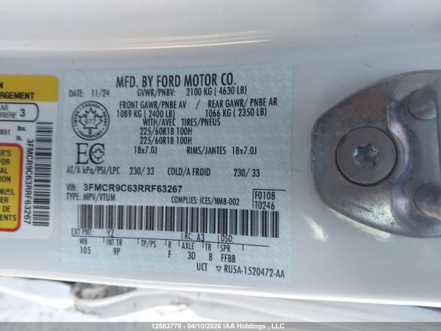 Продажа на аукционе авто 2024 Ford Bronco Sport Outer Banks, vin: 3FMCR9C63RRF63267, номер лота: 12583778