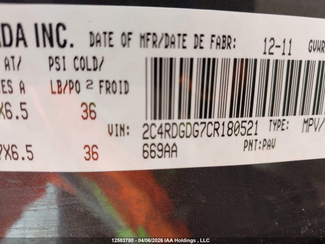 Aukcja sprzedaży 2012 Dodge Grand Caravan Crew, vin: 2C4RDGDG7CR180521, numer aukcji: 12583780