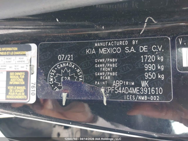 12583783 :رقم المزاد ، 3KPF54AD4ME391610 vin ، 2021 Kia Forte Ex مزاد بيع