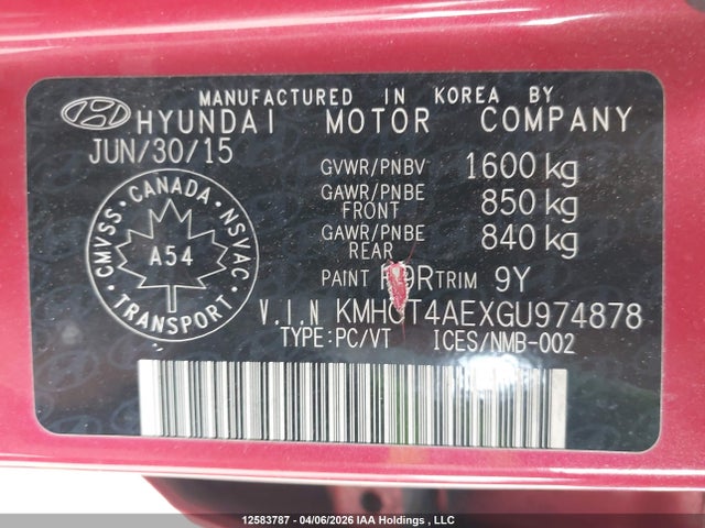 12583787 :رقم المزاد ، KMHCT4AEXGU974878 vin ، 2016 Hyundai Accent Gl مزاد بيع