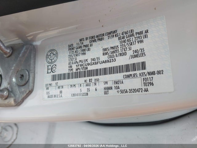 1FMCU9GX6FUA69233 Ford Escape