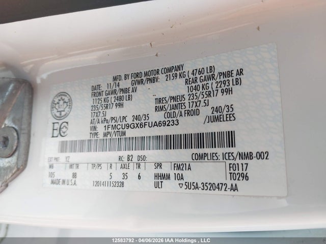 1FMCU9GX6FUA69233 Ford Escape