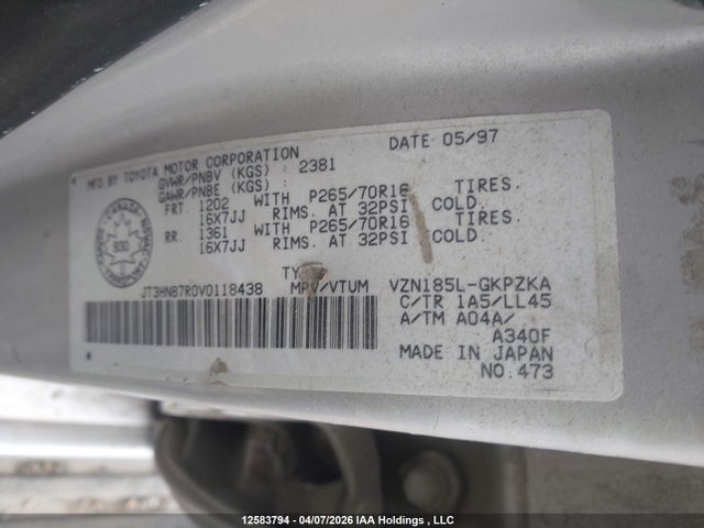 Aukcja sprzedaży 1997 Toyota 4runner Limited, vin: JT3HN87R0V0118438, numer aukcji: 12583794