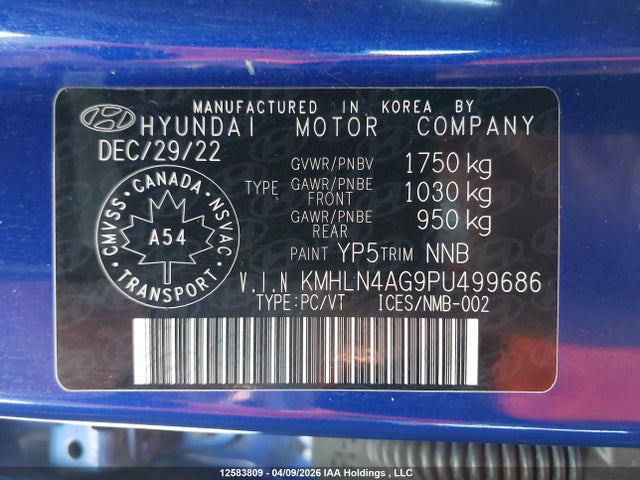 2023 Hyundai Elantra Luxury Ivt მანქანა იყიდება აუქციონზე, vin: KMHLN4AG9PU499686, აუქციონის ნომერი: 12583809