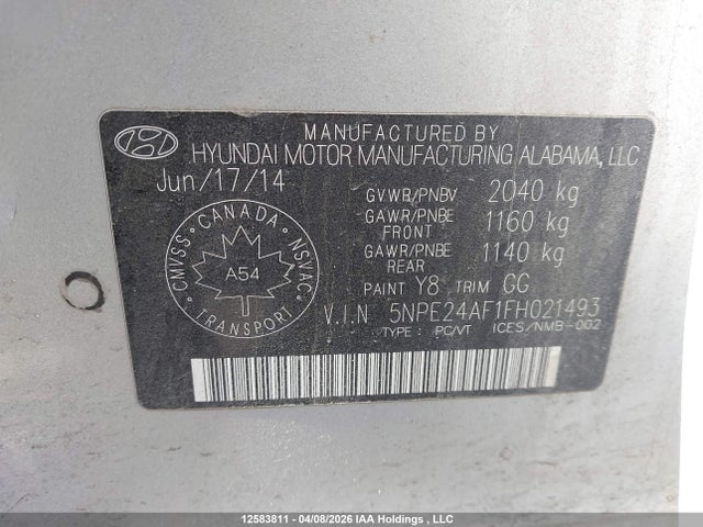 5NPE24AF1FH021493 Hyundai SONATA GLS
