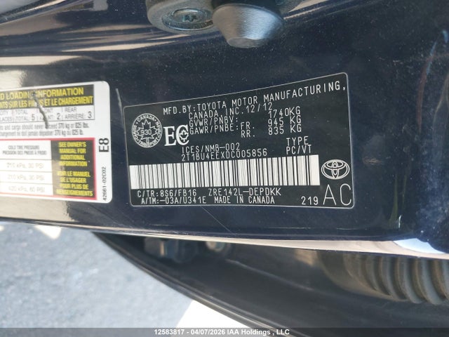 2013 Toyota Corolla Ce მანქანა იყიდება აუქციონზე, vin: 2T1BU4EEXDC005856, აუქციონის ნომერი: 12583817