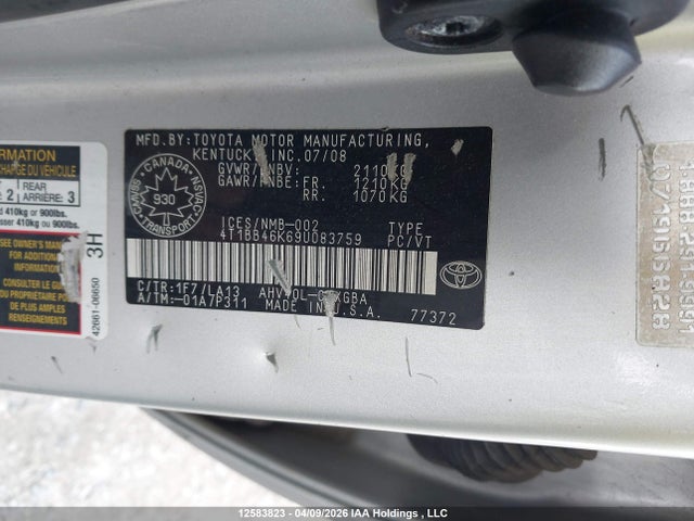 Aukcja sprzedaży 2009 Toyota Camry Hybrid, vin: 4T1BB46K69U083759, numer aukcji: 12583823