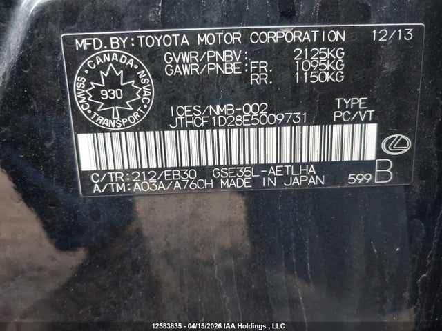 Lexus IS 250 2014 JTHCF1D28E5009731 Image 9