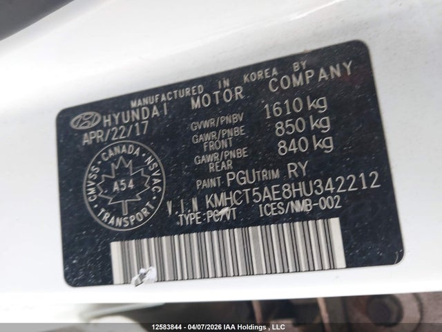 KMHCT5AE8HU342212 Hyundai Accent