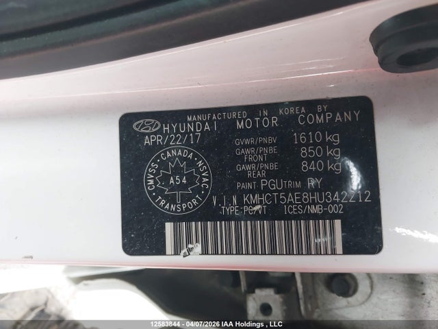 KMHCT5AE8HU342212 Hyundai Accent