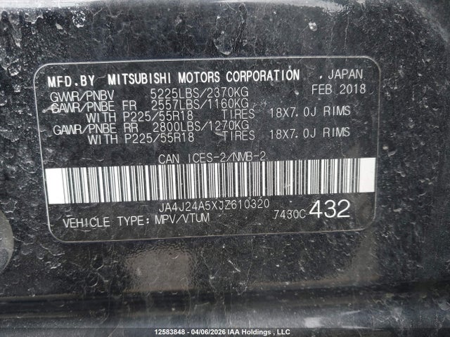 Aukcja sprzedaży 2018 Mitsubishi Outlander Phev, vin: JA4J24A5XJZ610320, numer aukcji: 12583848