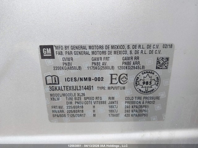 3GKALTEX8JL314491 GMC Terrain Sle