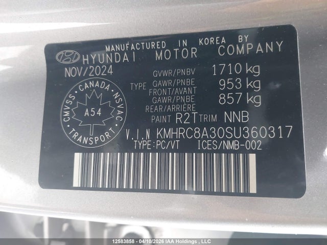 12583858 :رقم المزاد ، KMHRC8A30SU360317 vin ، 2025 Hyundai Venue Ultimate W/black Interior (ivt) مزاد بيع