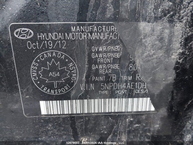 Продаж на аукціоні авто 2013 Hyundai Elantra Gls, vin: 5NPDH4AE1DH242333, номер лоту: 12579583
