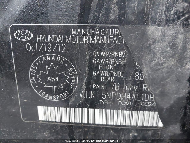 Продаж на аукціоні авто 2013 Hyundai Elantra Gls, vin: 5NPDH4AE1DH242333, номер лоту: 12579583