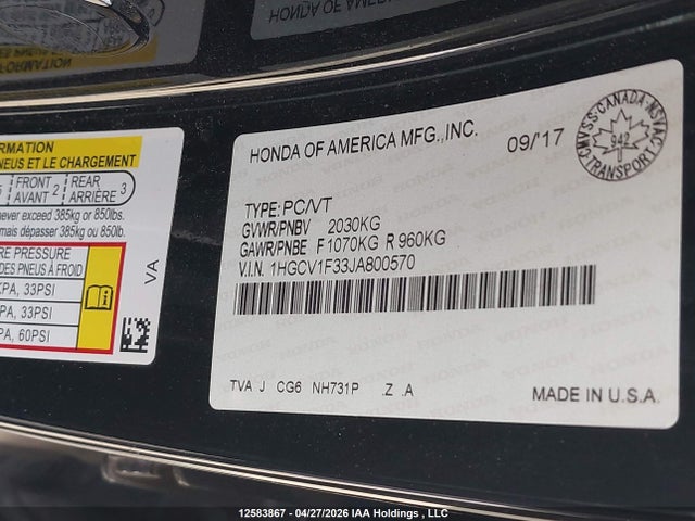 1HGCV1F33JA800570 Honda Accord Sport