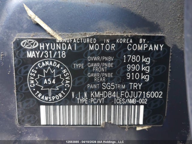 KMHD84LF0JU716002 Hyundai Elantra